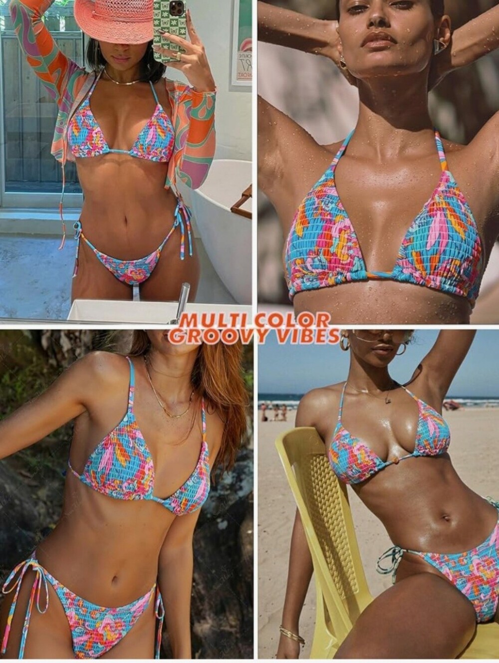 Fishnet Ruched String Bikini - Picture 3 of 7